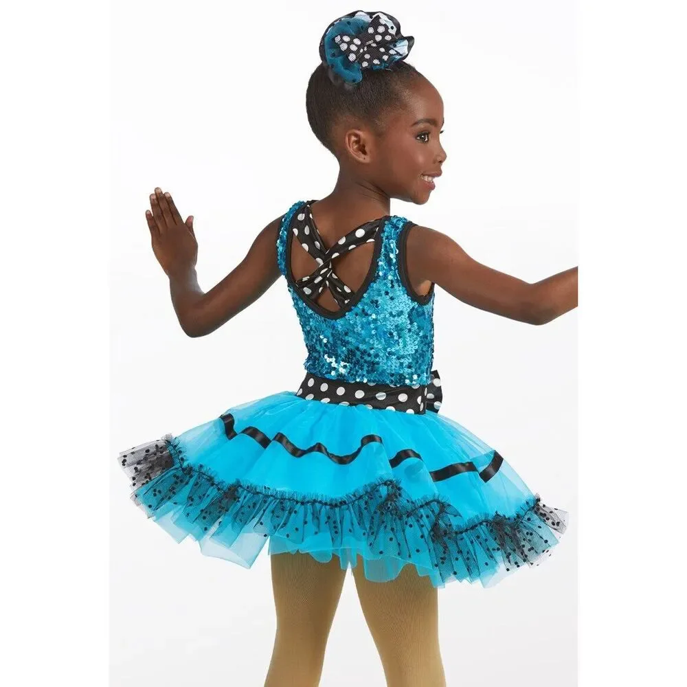 Pre-Owned Dance Costume Weissman 11262 Large Child Blue Tutu Dress Jazz Tap Pag